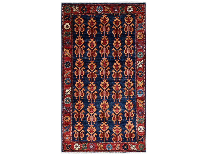 2'11" x 5'0" New Hand Knotted Blue Wool Rectangle Oriental Rug - MOA1022412