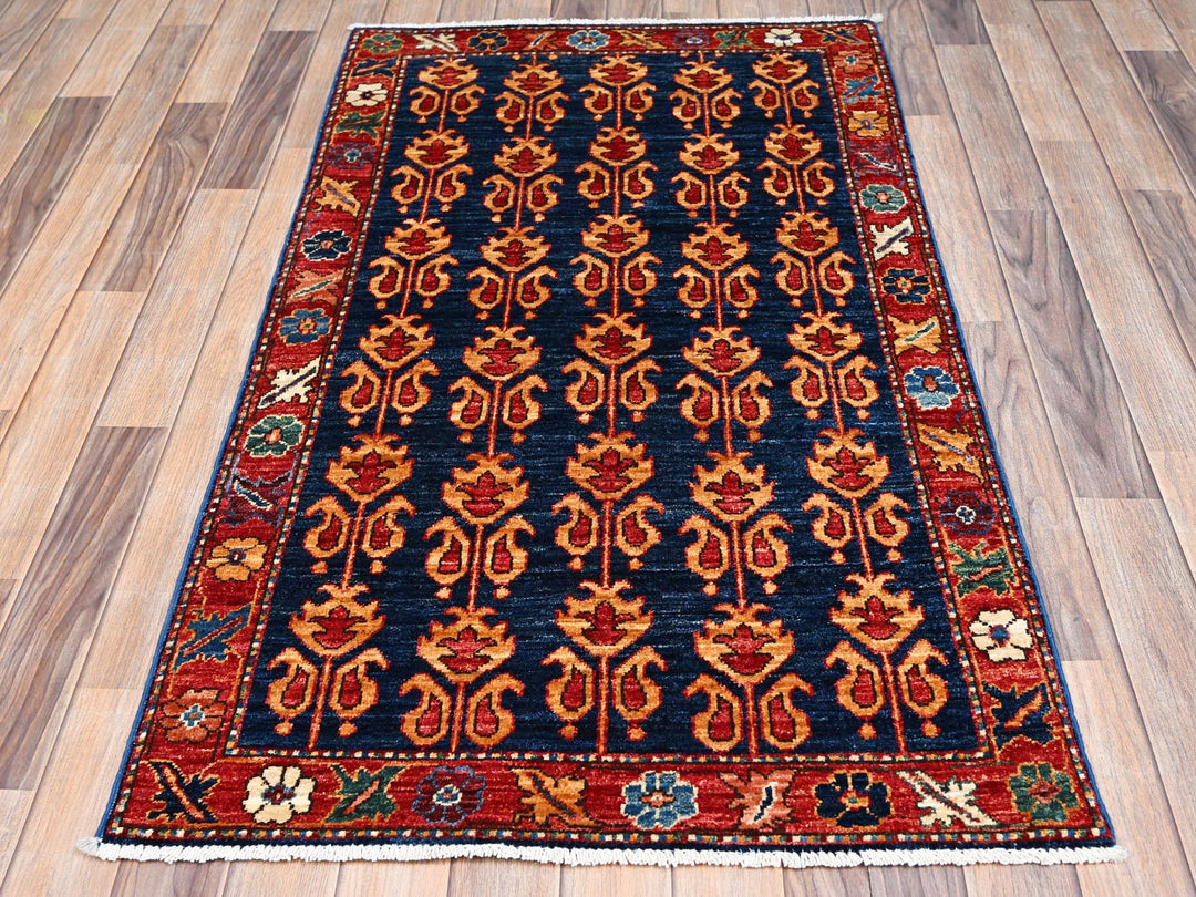 2'11" x 5'0" New Hand Knotted Blue Wool Rectangle Oriental Rug - MOA1022412