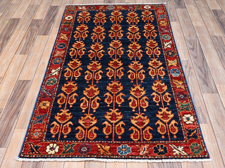 2'11" x 5'0" New Hand Knotted Blue Wool Rectangle Oriental Rug - MOA1022412