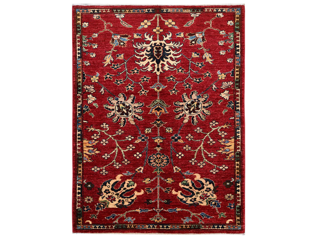 3'5" x 4'7" New Hand Knotted Red Wool Rectangle Oriental Rug - MOA1022414