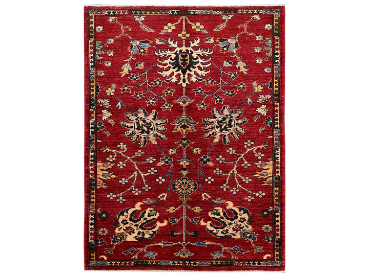 3'5" x 4'7" New Hand Knotted Red Wool Rectangle Oriental Rug - MOA1022414