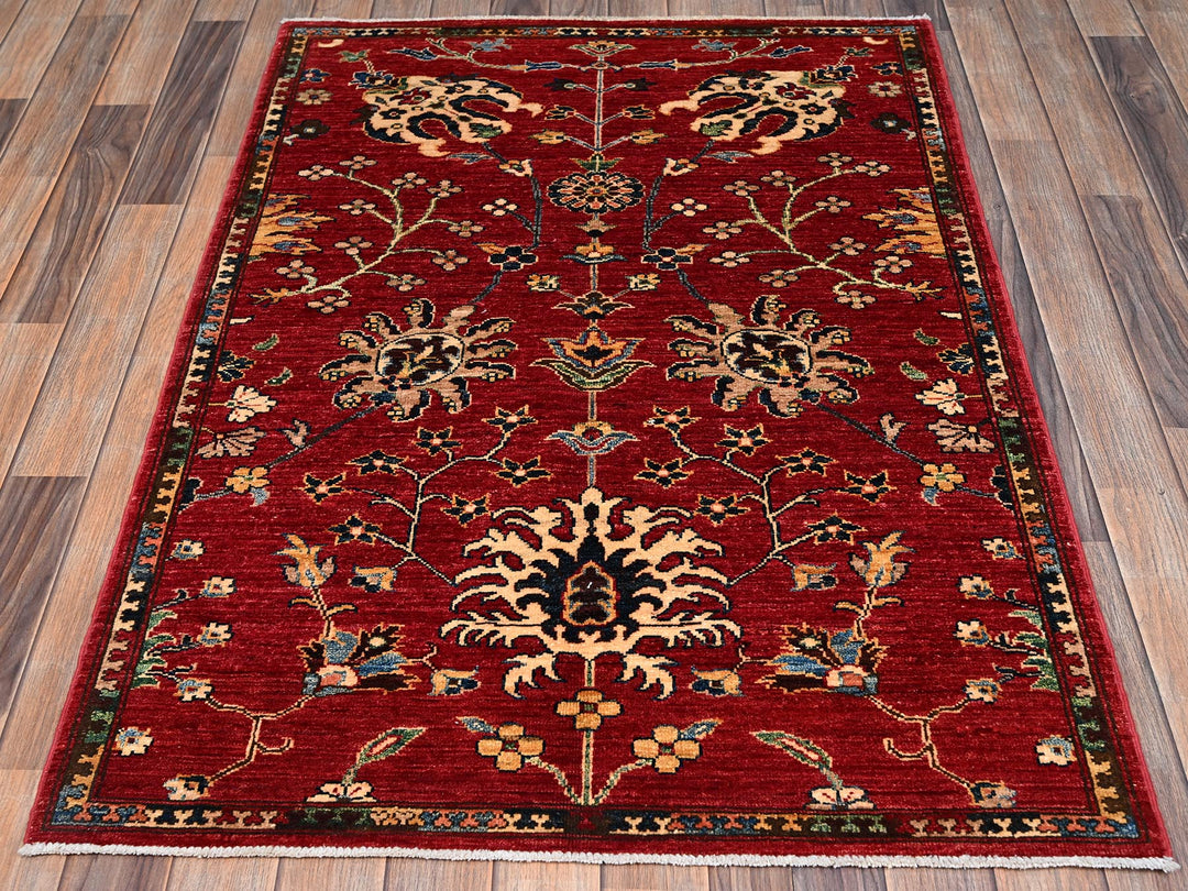 3'5" x 4'7" New Hand Knotted Red Wool Rectangle Oriental Rug - MOA1022414