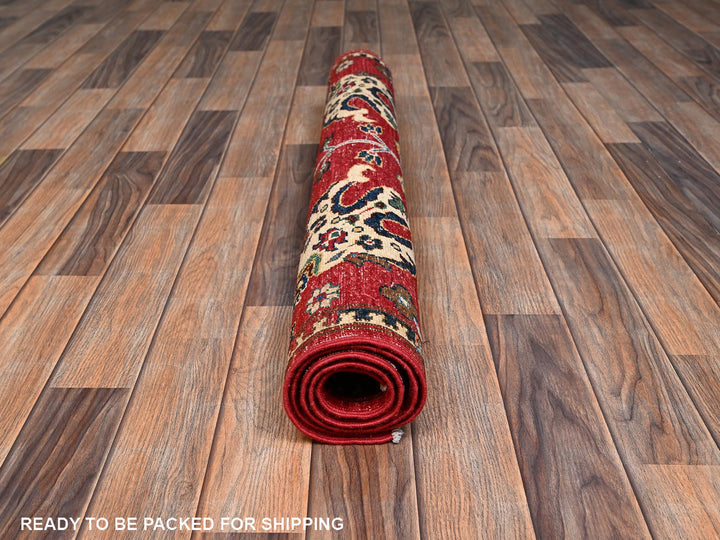 3'5" x 4'7" New Hand Knotted Red Wool Rectangle Oriental Rug - MOA1022414
