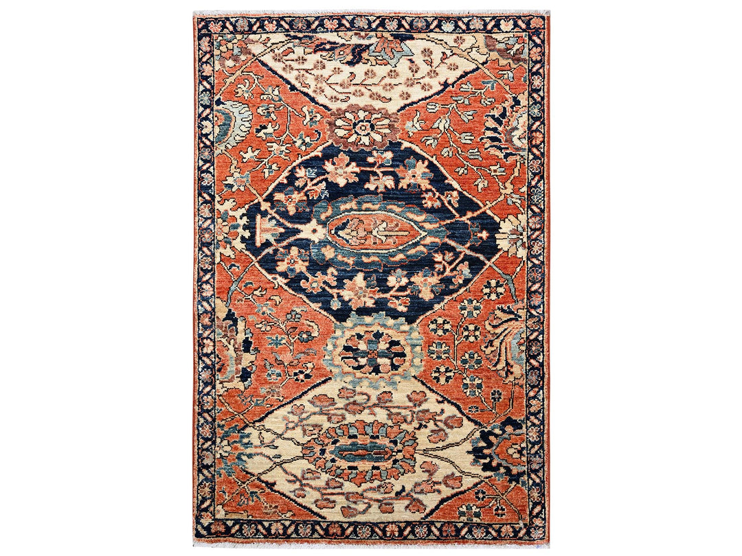 3'2" x 4'7" New Hand Knotted Orange Wool Rectangle Oriental Rug - MOA1022415