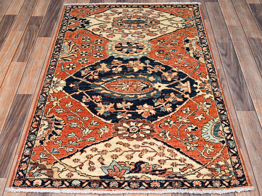 3'2" x 4'7" New Hand Knotted Orange Wool Rectangle Oriental Rug - MOA1022415