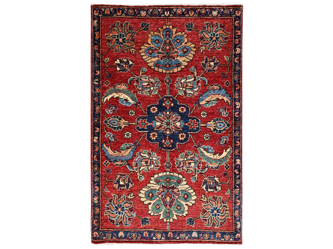 3'2" x 4'9" New Hand Knotted Red Wool Rectangle Oriental Rug - MOA1022417
