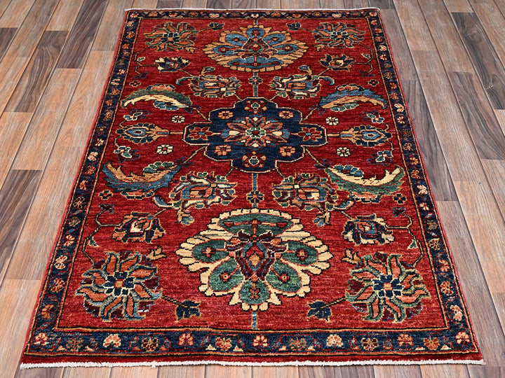3'2" x 4'9" New Hand Knotted Red Wool Rectangle Oriental Rug - MOA1022417