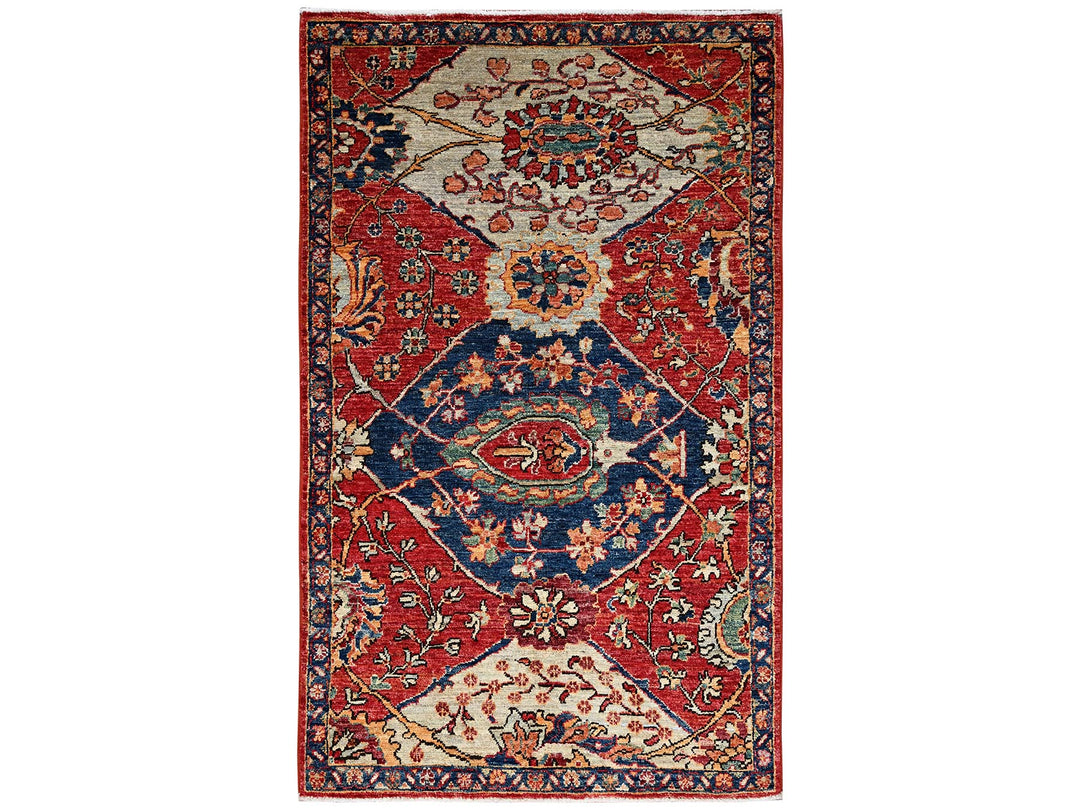 3'0" x 4'11" New Hand Knotted Red Wool Rectangle Oriental Rug - MOA1022418