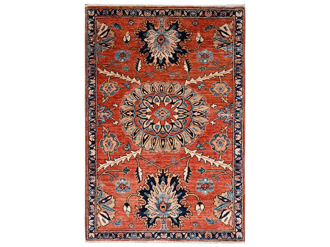 3'1" x 4'7" New Hand Knotted Orange Wool Rectangle Oriental Rug - MOA1022419