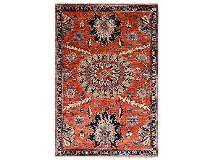 3'1" x 4'7" New Hand Knotted Orange Wool Rectangle Oriental Rug - MOA1022419