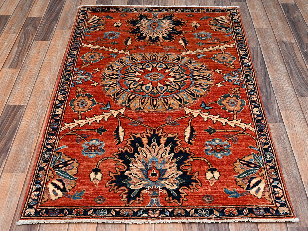 3'1" x 4'7" New Hand Knotted Orange Wool Rectangle Oriental Rug - MOA1022419