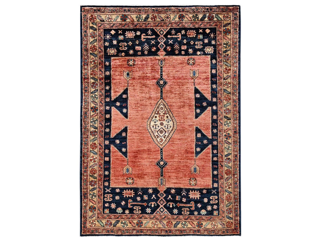 4'2" x 6'0" New Hand Knotted Orange Wool Rectangle Oriental Rug - MOA1022421