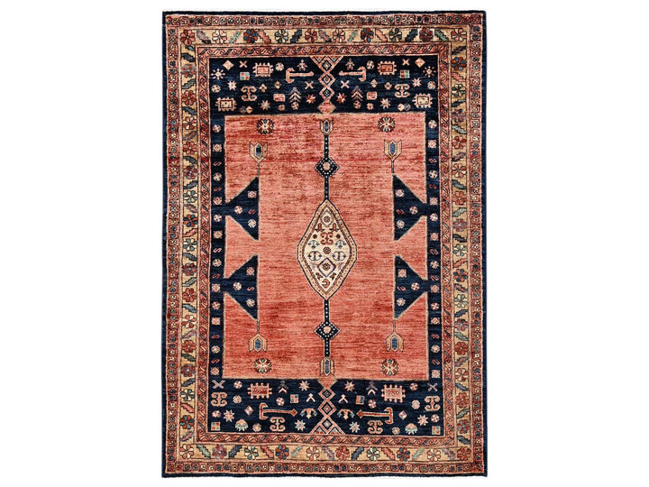 4'2" x 6'0" New Hand Knotted Orange Wool Rectangle Oriental Rug - MOA1022421