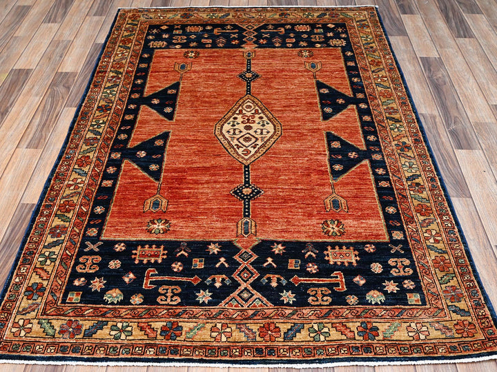 4'2" x 6'0" New Hand Knotted Orange Wool Rectangle Oriental Rug - MOA1022421