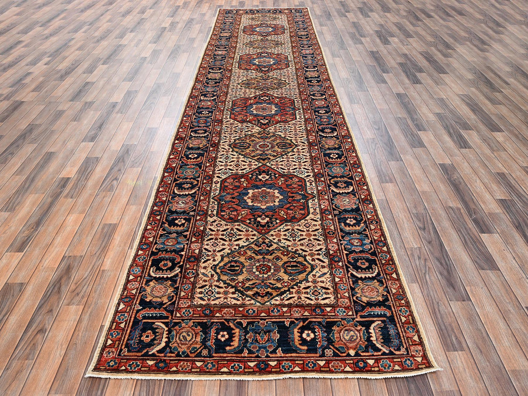 4'0" x 16'1" New Hand Knotted Ivory Wool Runner Oriental Rug - MOA1022423