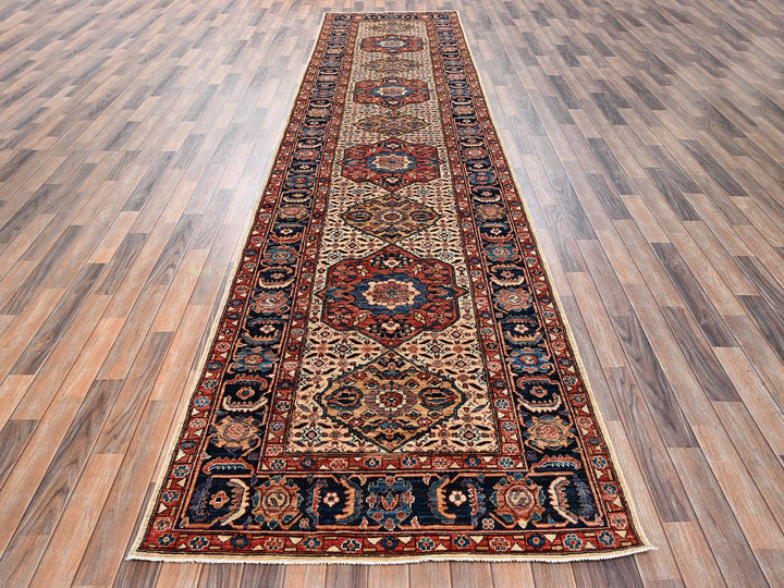 4'0" x 16'1" New Hand Knotted Ivory Wool Runner Oriental Rug - MOA1022423