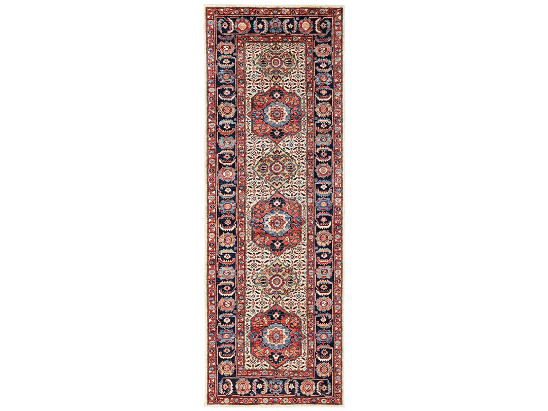 4'1" x 11'10" New Hand Knotted Ivory Wool Runner Oriental Rug - MOA1022424