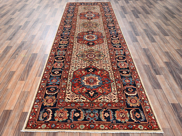 4'1" x 11'10" New Hand Knotted Ivory Wool Runner Oriental Rug - MOA1022424
