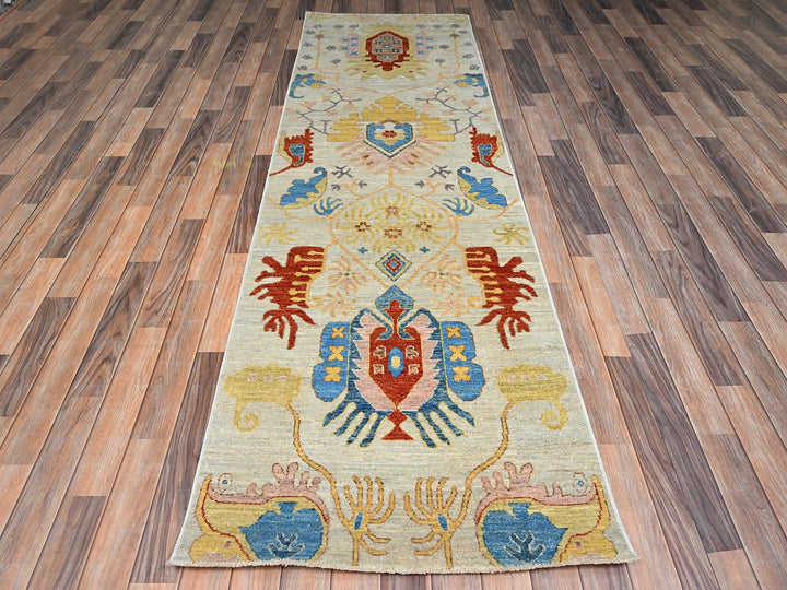2'11" x 9'9" New Hand Knotted Green Wool Runner Oriental Rug - MOA1022427