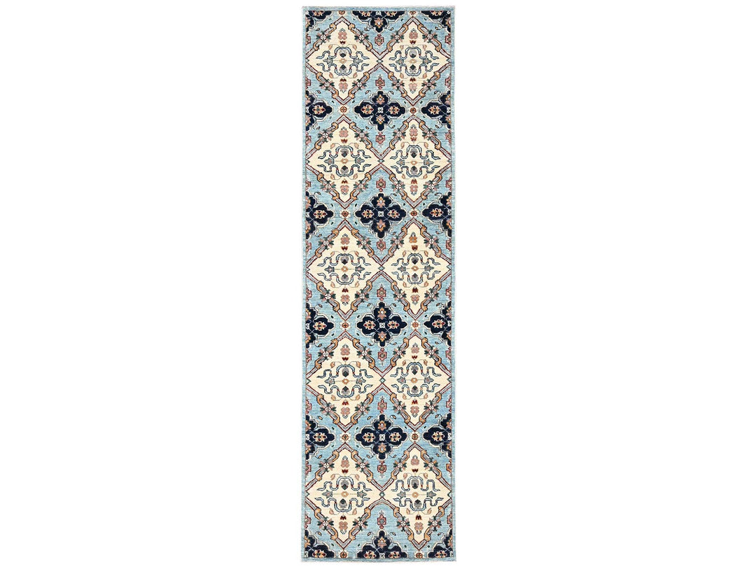 2'7" x 9'8" New Hand Knotted Blue Wool Runner Oriental Rug - MOA1022429