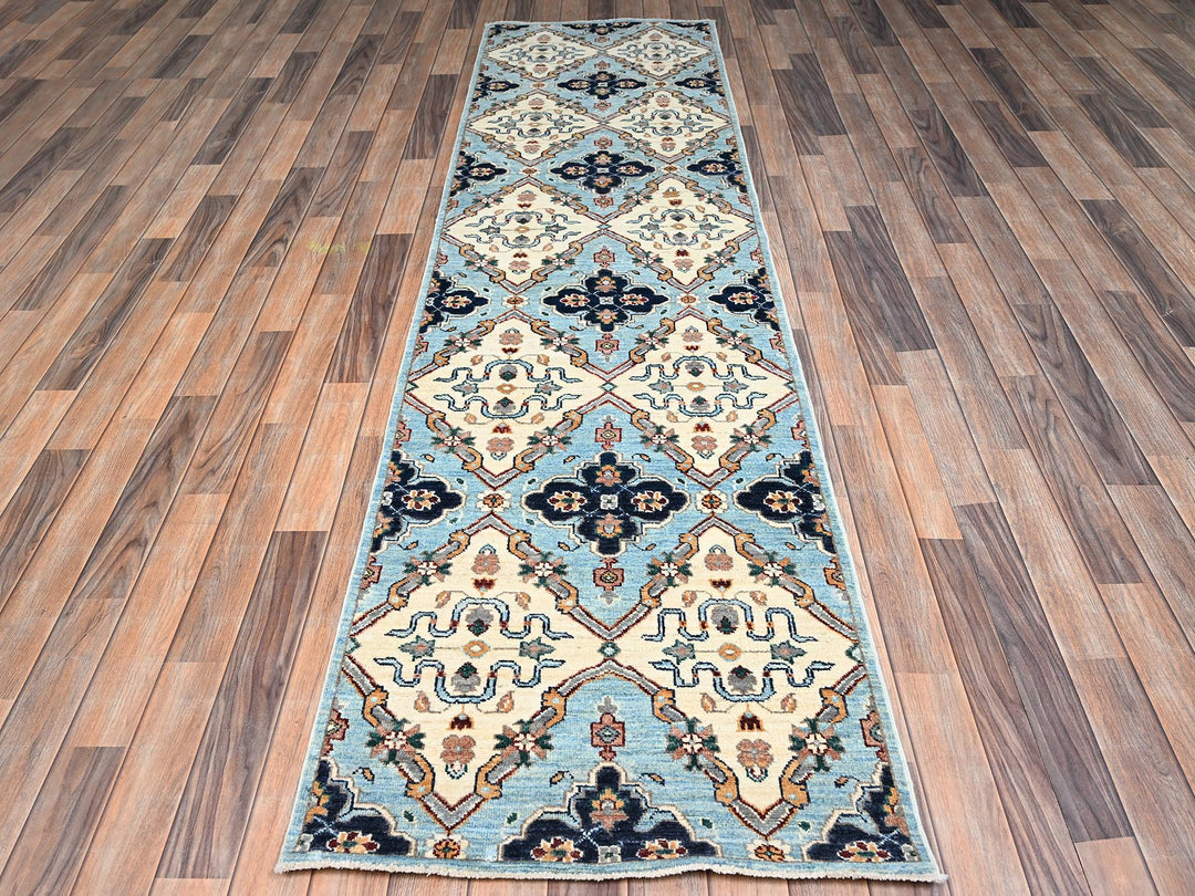 2'7" x 9'8" New Hand Knotted Blue Wool Runner Oriental Rug - MOA1022429