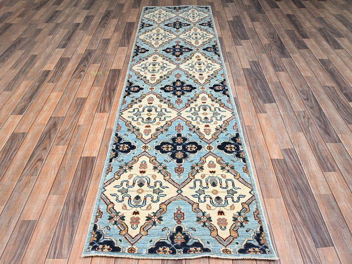 2'7" x 9'8" New Hand Knotted Blue Wool Runner Oriental Rug - MOA1022429