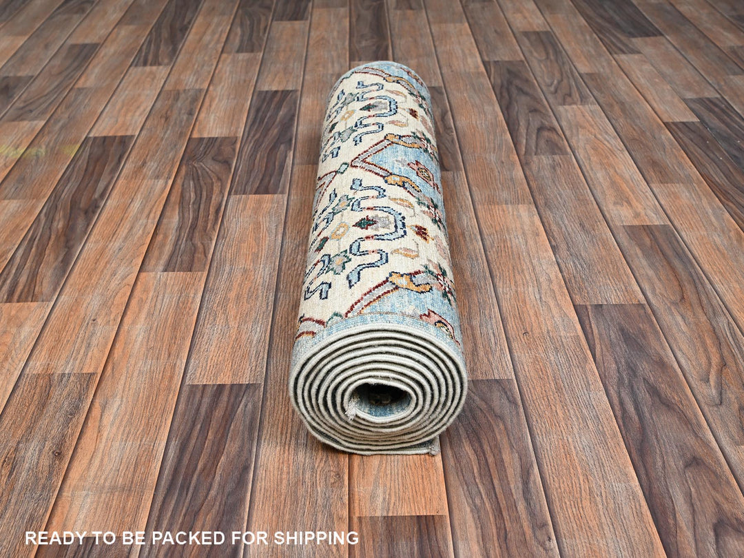 2'7" x 9'8" New Hand Knotted Blue Wool Runner Oriental Rug - MOA1022429