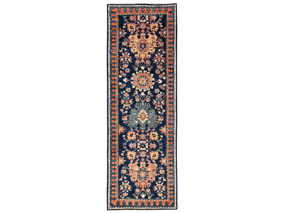 2'8" x 8'1" New Hand Knotted Blue Wool Runner Oriental Rug - MOA1022431