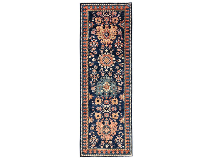 2'8" x 8'1" New Hand Knotted Blue Wool Runner Oriental Rug - MOA1022431