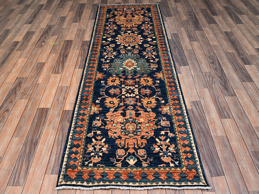 2'8" x 8'1" New Hand Knotted Blue Wool Runner Oriental Rug - MOA1022431