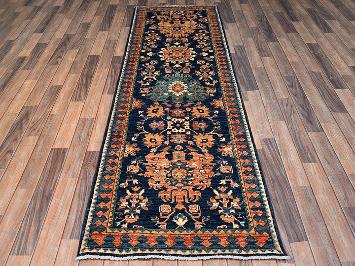 2'8" x 8'1" New Hand Knotted Blue Wool Runner Oriental Rug - MOA1022431