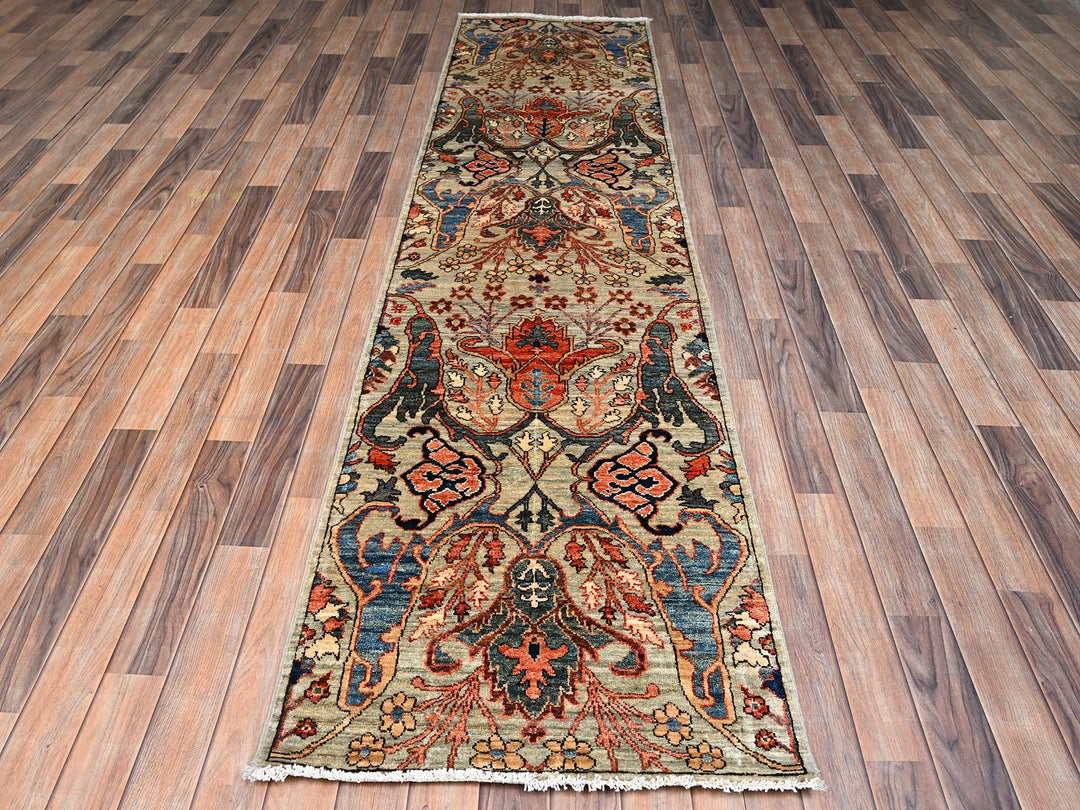 2'6" x 9'9" New Hand Knotted Green Wool Runner Oriental Rug - MOA1022432
