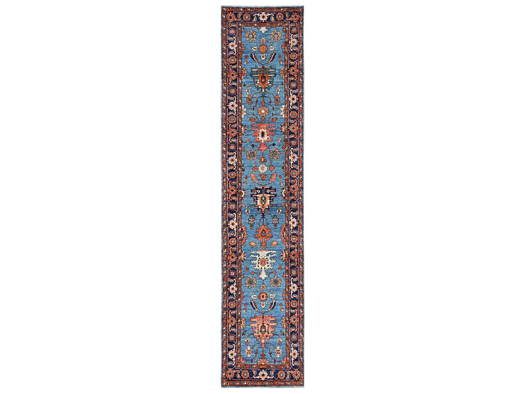 2'11" x 13'9" New Hand Knotted Blue Wool Runner Oriental Rug - MOA1022433