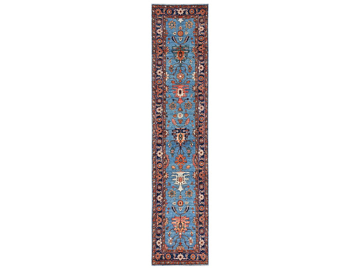 2'11" x 13'9" New Hand Knotted Blue Wool Runner Oriental Rug - MOA1022433