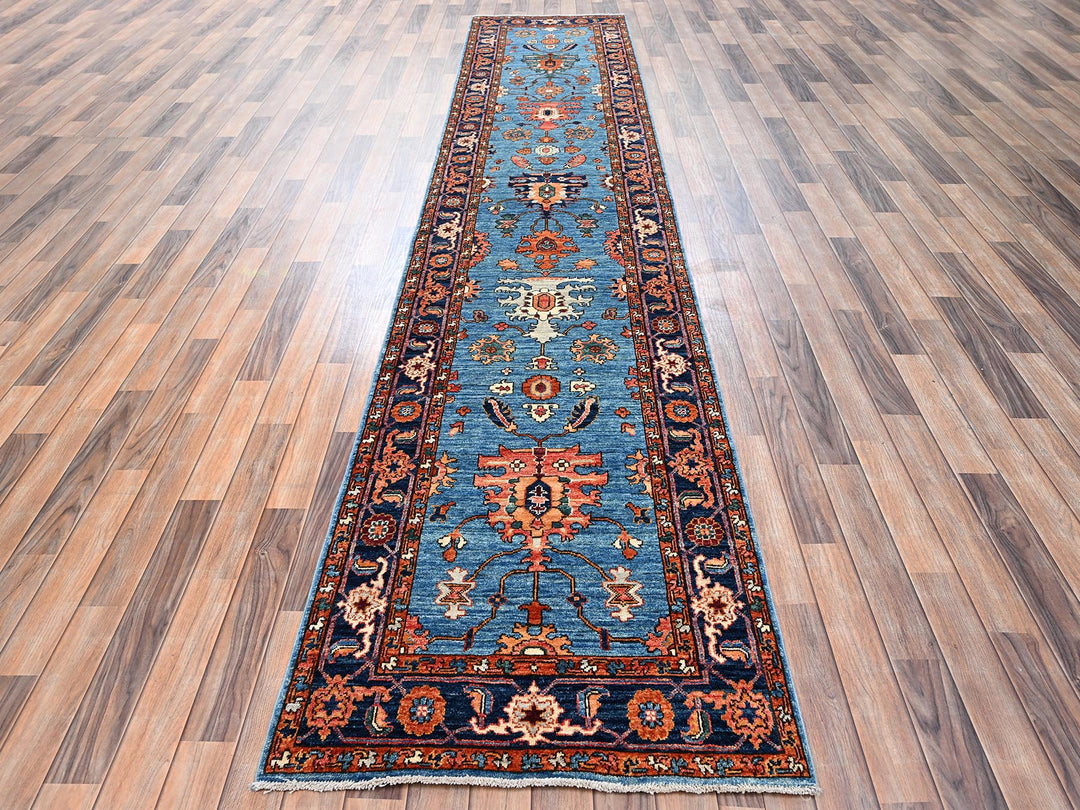 2'11" x 13'9" New Hand Knotted Blue Wool Runner Oriental Rug - MOA1022433