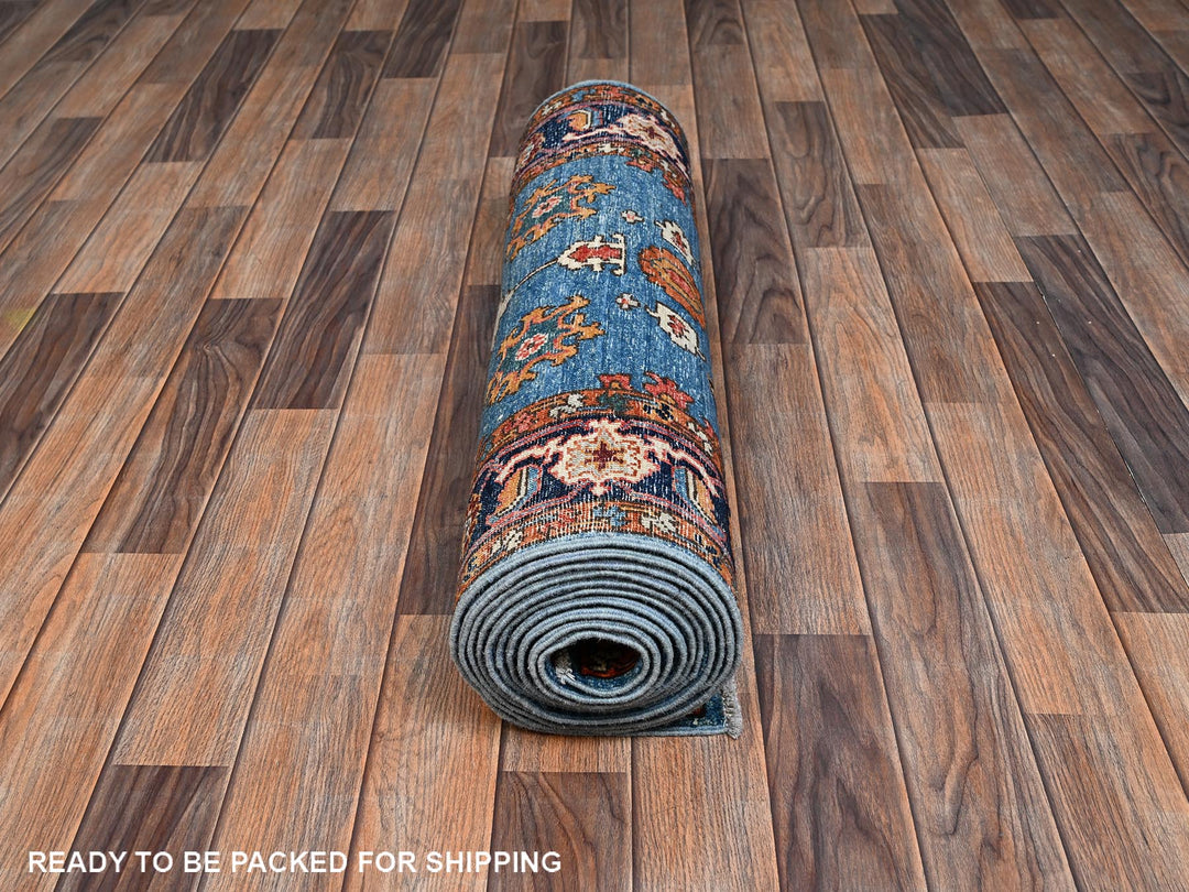 2'11" x 13'9" New Hand Knotted Blue Wool Runner Oriental Rug - MOA1022433