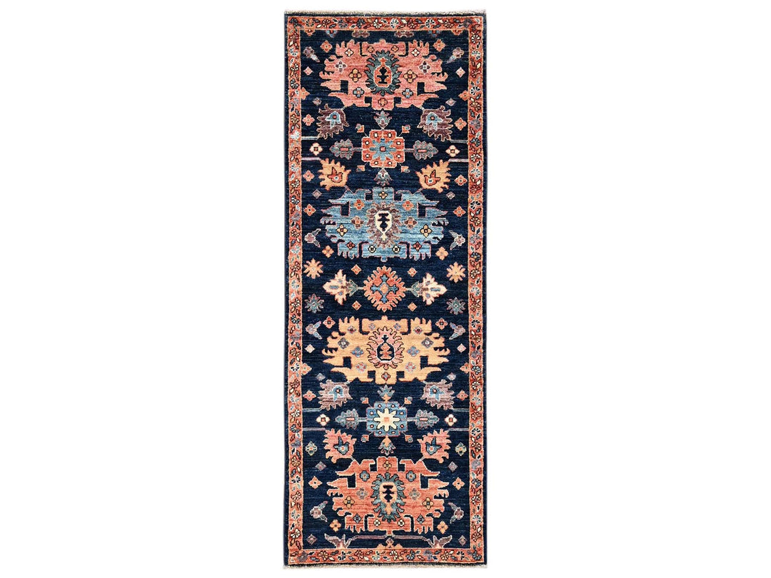 2'2" x 6'1" New Hand Knotted Blue Wool Runner Oriental Rug - MOA1022434
