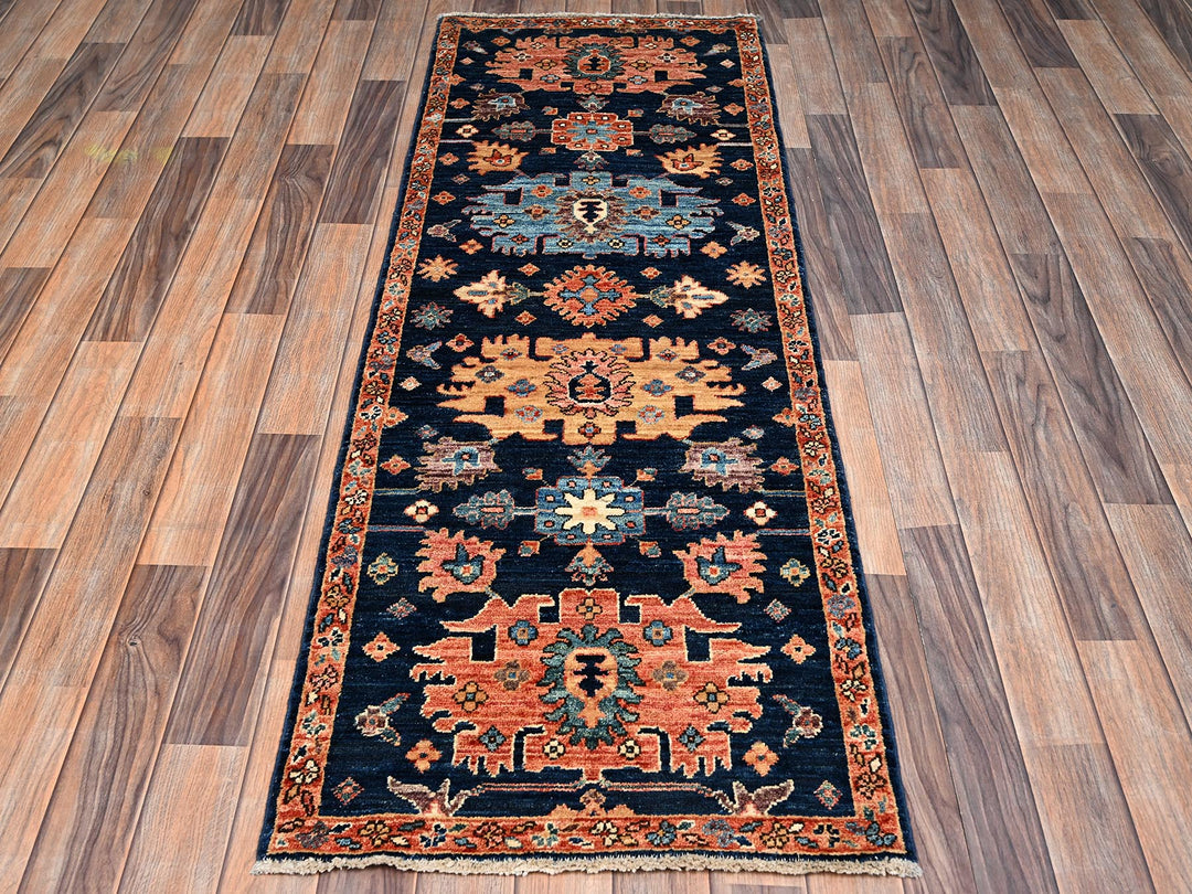 2'2" x 6'1" New Hand Knotted Blue Wool Runner Oriental Rug - MOA1022434