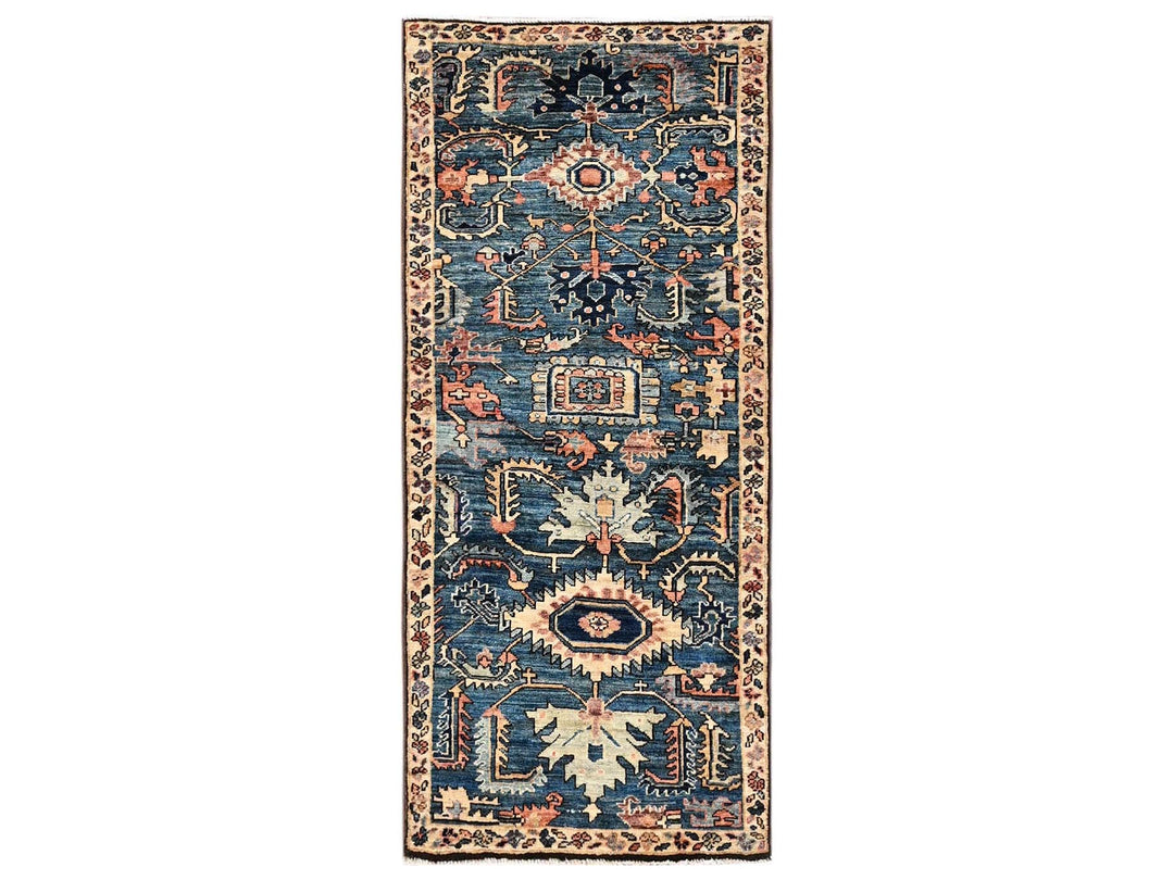 2'6" x 5'8" New Hand Knotted Blue Wool Runner Oriental Rug - MOA1022435
