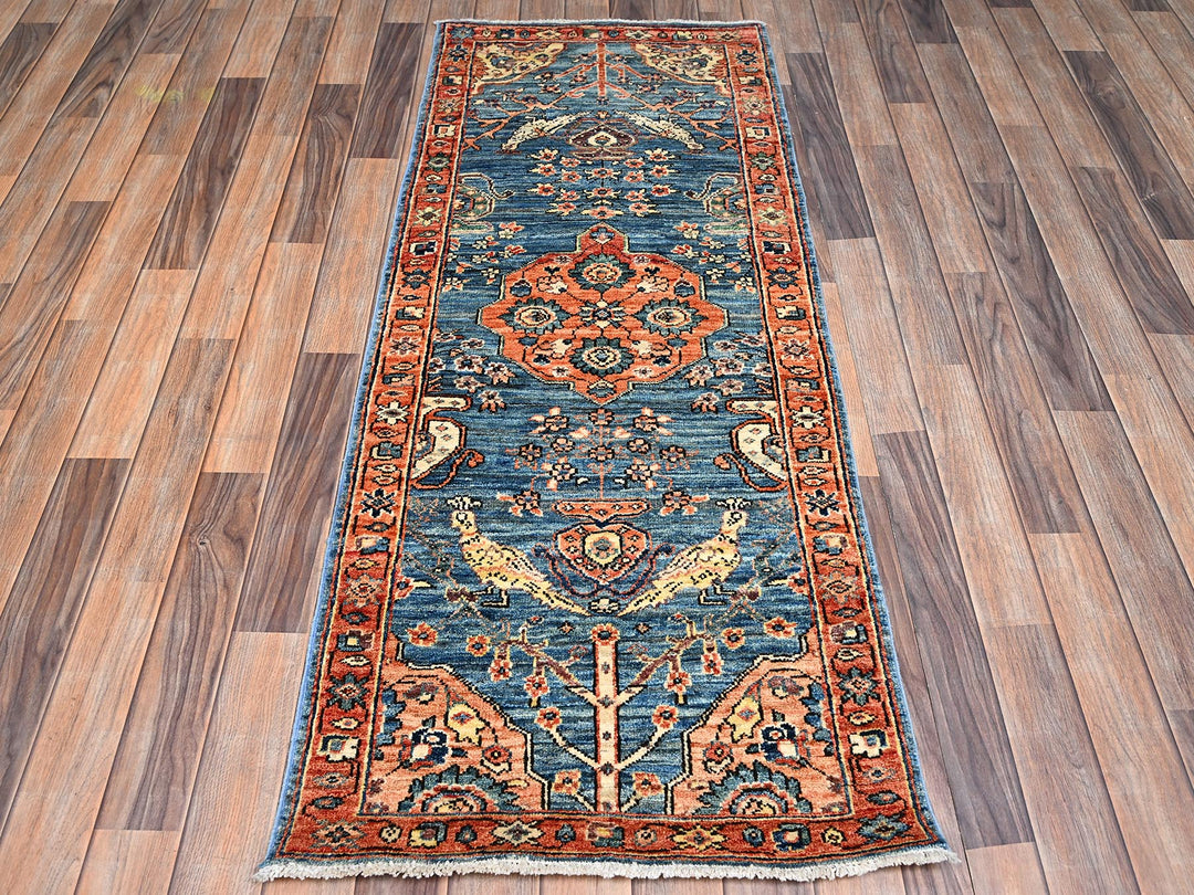 2'4" x 5'8" New Hand Knotted Blue Wool Runner Oriental Rug - MOA1022436