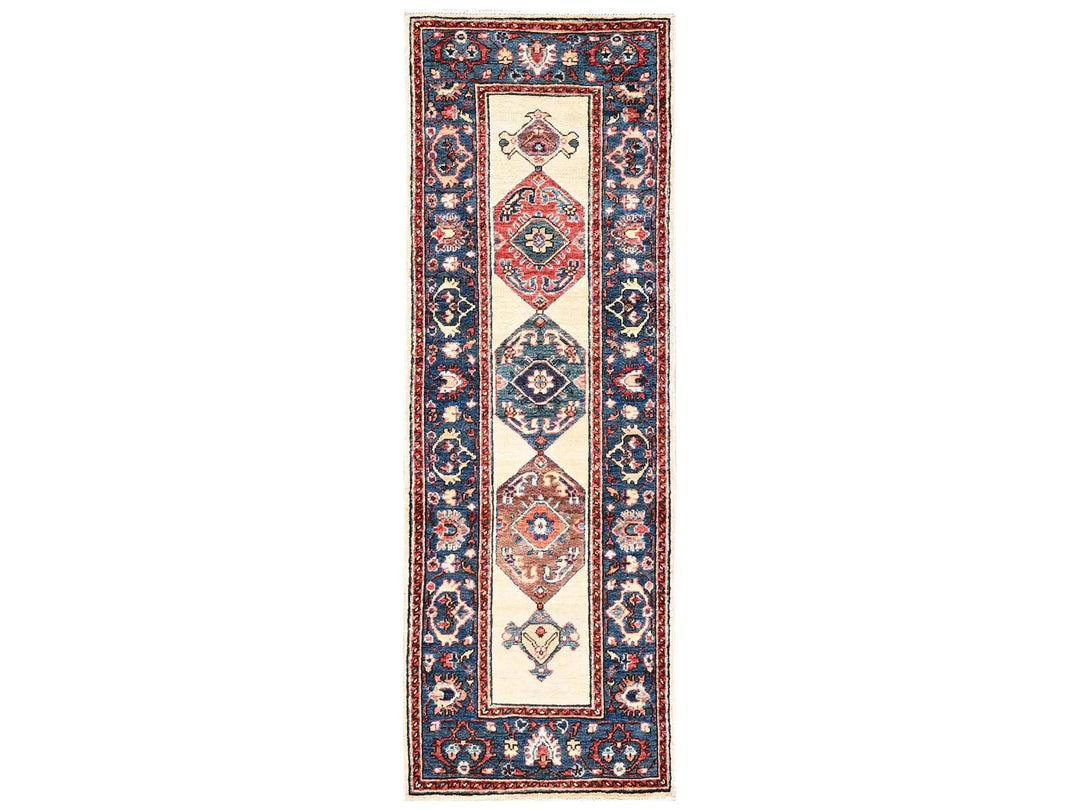 2'1" x 6'5" New Hand Knotted Ivory Wool Runner Oriental Rug - MOA1022437