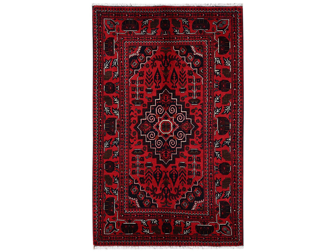 3'5" x 5'5" New Hand Knotted Red Wool Rectangle Oriental Rug - MOA1022443