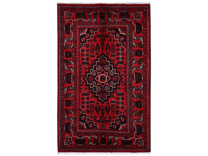 3'5" x 5'5" New Hand Knotted Red Wool Rectangle Oriental Rug - MOA1022443