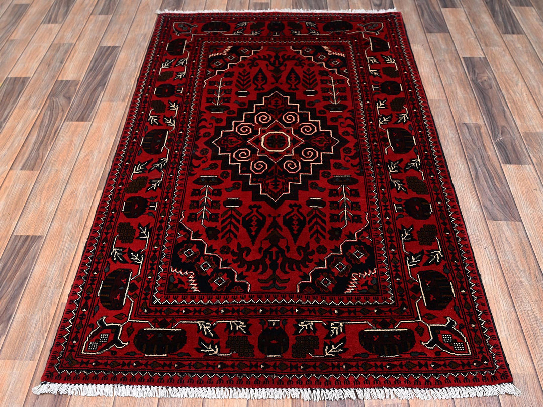 3'5" x 5'5" New Hand Knotted Red Wool Rectangle Oriental Rug - MOA1022443