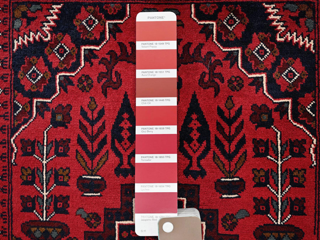 3'5" x 5'5" New Hand Knotted Red Wool Rectangle Oriental Rug - MOA1022443