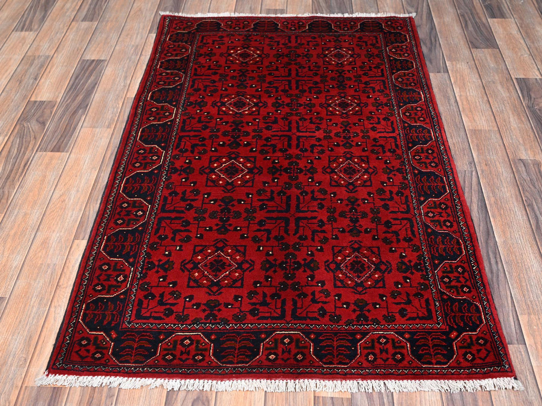 3'1" x 4'9" New Hand Knotted Red Wool Rectangle Oriental Rug - MOA1022444
