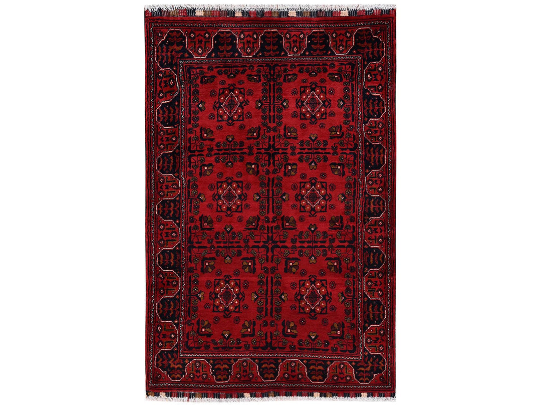 3'5" x 5'3" New Hand Knotted Red Wool Rectangle Oriental Rug - MOA1022445
