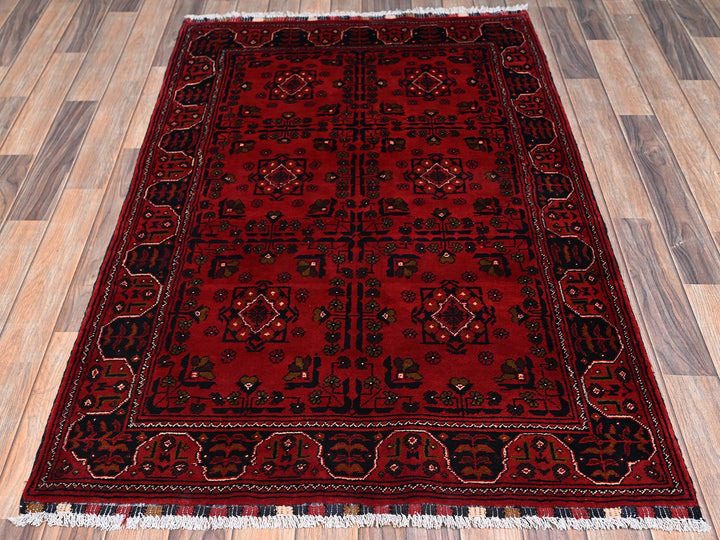 3'5" x 5'3" New Hand Knotted Red Wool Rectangle Oriental Rug - MOA1022445