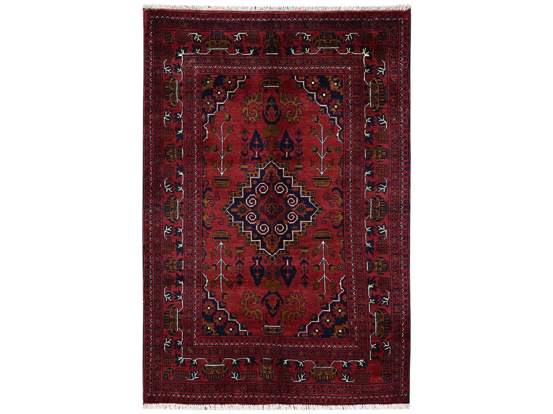 3'4" x 5'1" New Hand Knotted Red Wool Rectangle Oriental Rug - MOA1022446