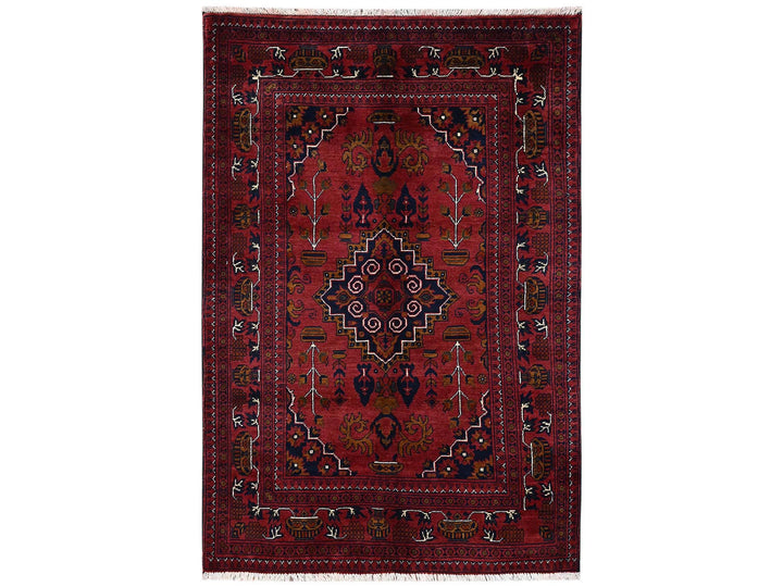 3'4" x 5'1" New Hand Knotted Red Wool Rectangle Oriental Rug - MOA1022446